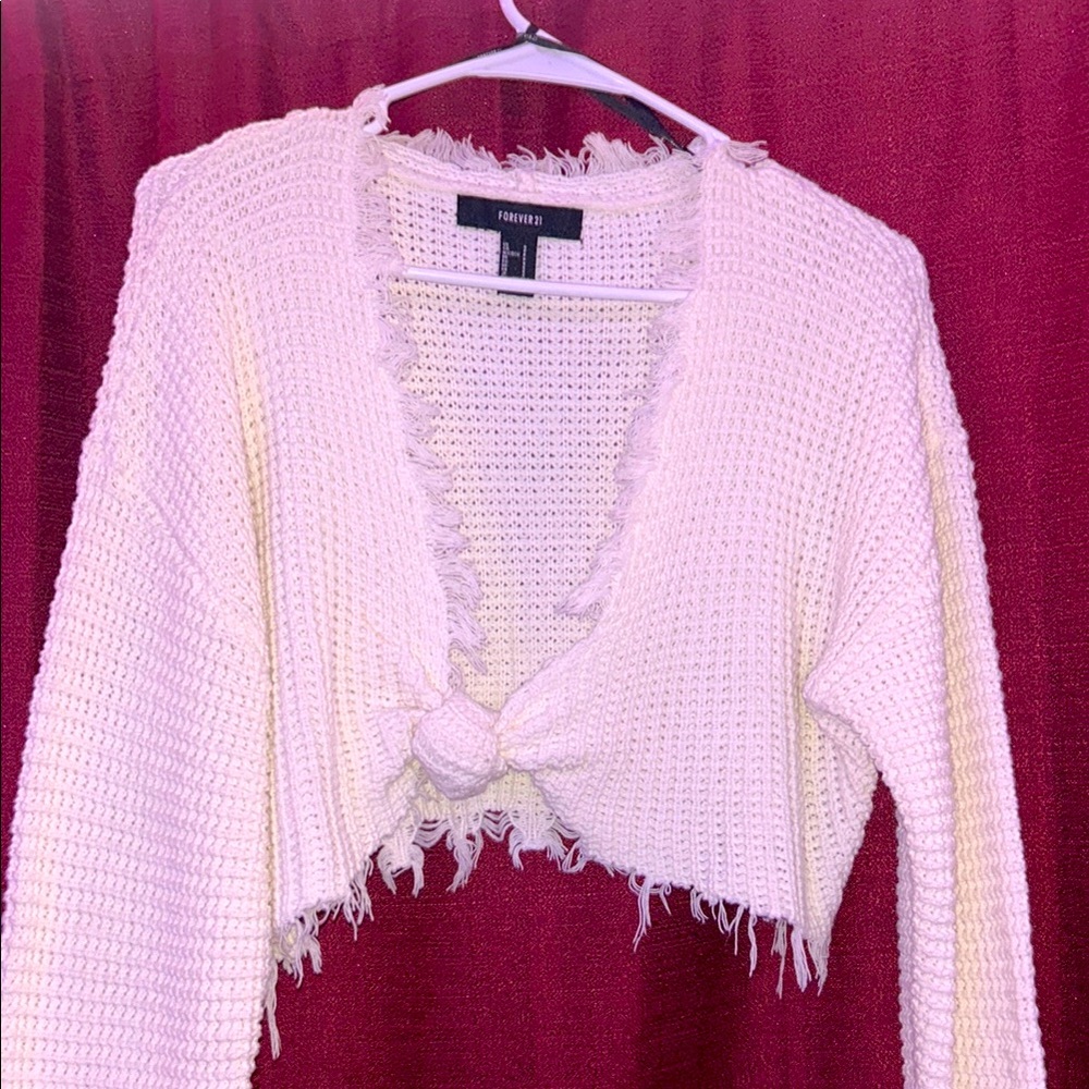 Forever 21 Cream Frayed Cardigan